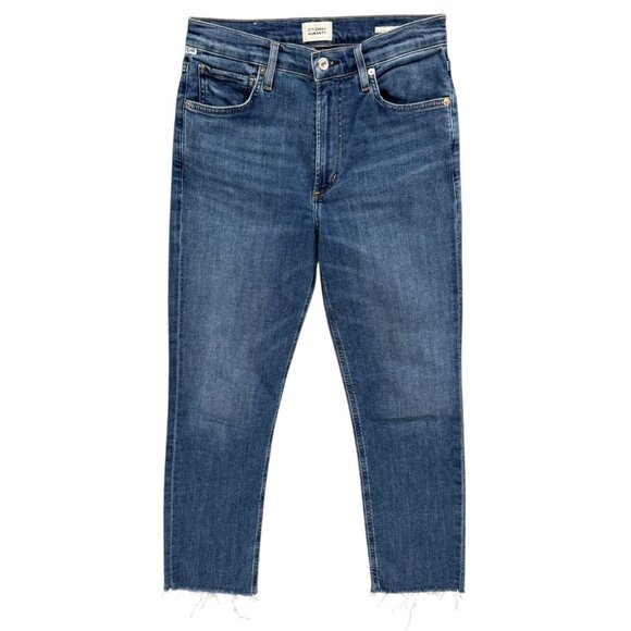 Citizens of Humanity Isola Straight Leg Womens Blue Stretch Raw Hem Denim Sz 28 - Picture 1 of 13